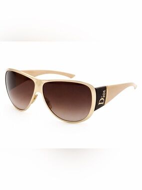 Vintage Christian Dior Shield Sunglasses Beige Gold Oversized Italy Y2K